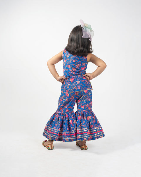 Pre-Order: Flower printed Blue Top with Sharara