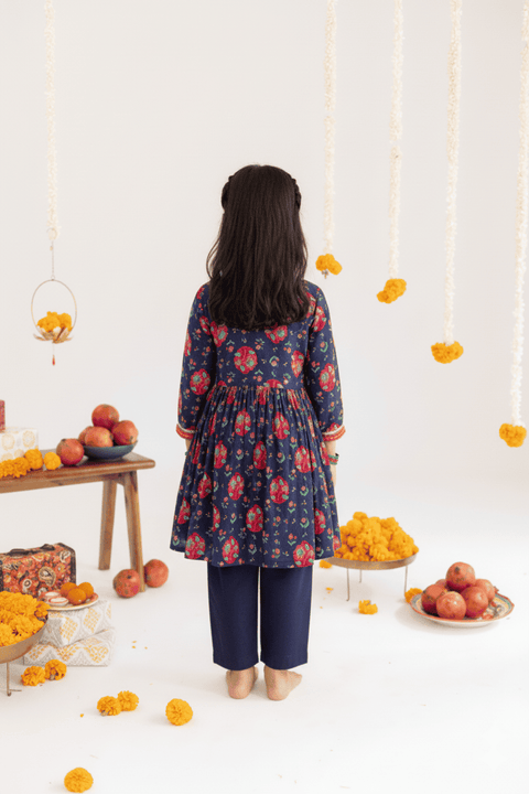 Pre-Order: Blue  jaal  printed muslin angrakha set -set of 2