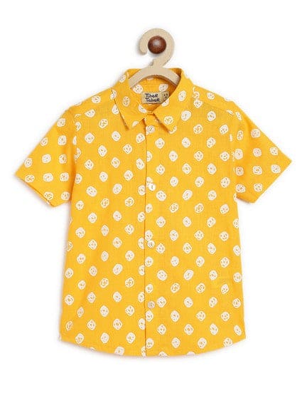 Pre-Order: Boy Bandhani Print Cotton Mundu shirt Set - Yellow