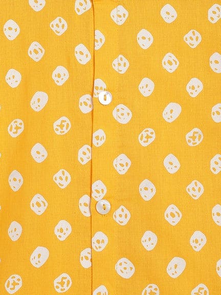 Pre-Order: Boy Bandhani Print Cotton Mundu shirt Set - Yellow