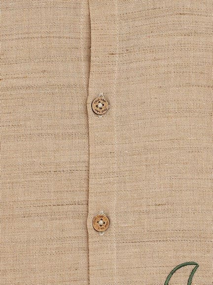Boy Crocodile Embroidered Cotton Shirt  - Beige