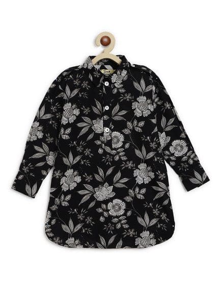 Pre-Order: Boy Printed Cotton Pathani Kurta Set - Black