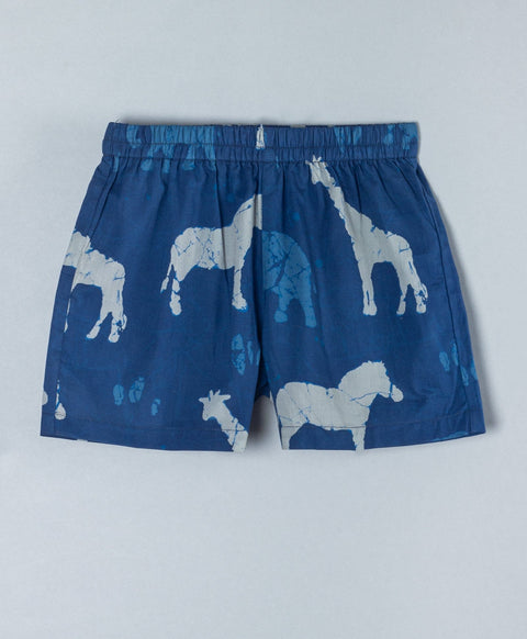 All over horse print indigo shorts set-Blue