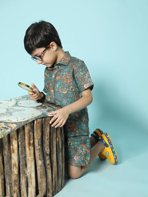 Pre-Order: Dark Flower Printed Pure Linen  Premium Co-ords