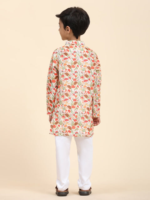 Pre-Order: Mushroom Print Pure Linen Kurta  and Premium Cotton Pajama Set