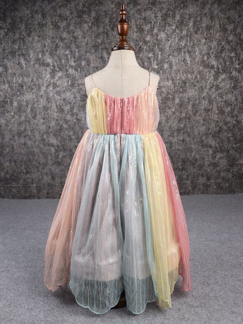 Pre-Order: Sequins Embroidered Multicolour Spaghetti Strap Anarkali