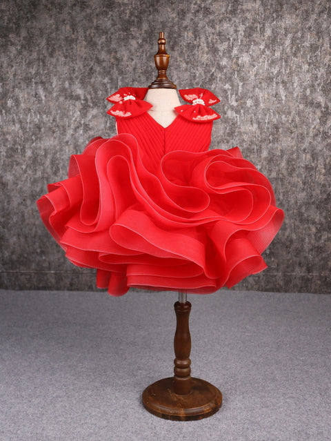 Pre-Order: Stylish Ruffle Net Red Dress