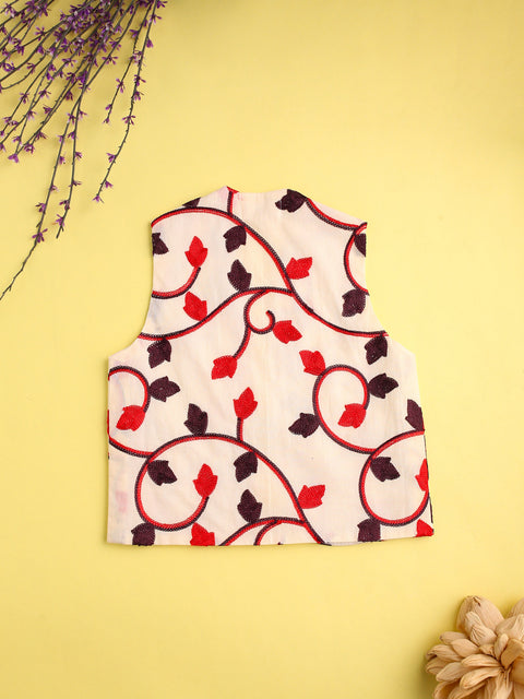 Pre-Order-EMBROIDERED 3 PC JACKET SET-BEIGE