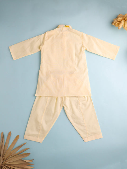 Pre-Order: BOYS EMBROIDERED COTTON KURTA SET-BEIGE