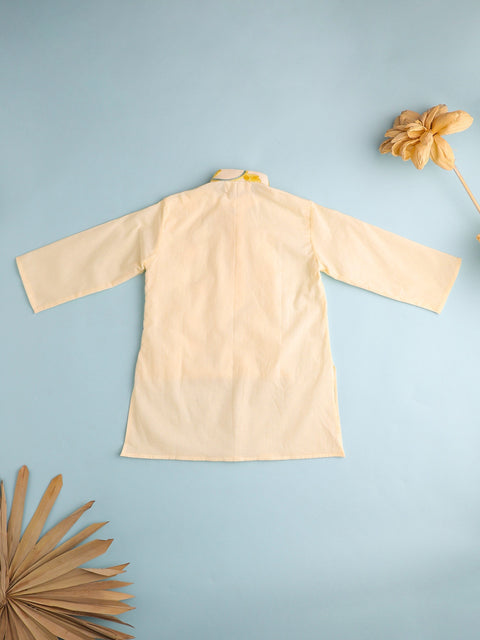 Pre-Order: BOYS EMBROIDERED COTTON KURTA SET-BEIGE