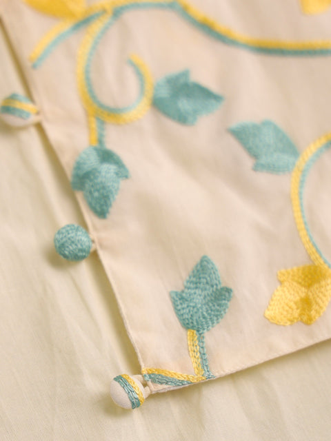 Pre-Order: BOYS EMBROIDERED COTTON KURTA SET-BEIGE