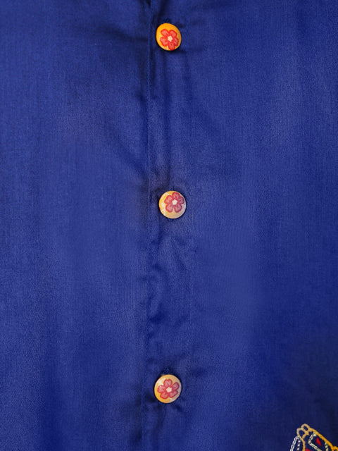 Pre-Order: BOY CAMEL EMBROIDERED COTTON DHOTI KURTA SET-NAVYBLUE