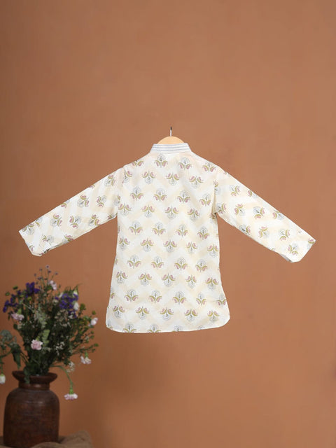 Pre-Order- Boys Floral Cotton Kurta Set- Beige
