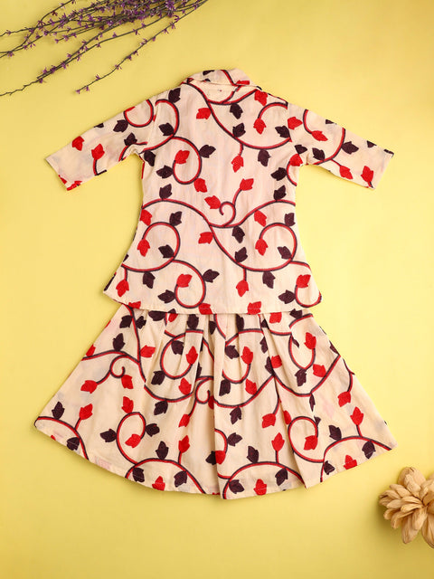 Pre-Order- GIRLS  KURTA AND SKIRT  SET-BEIGE