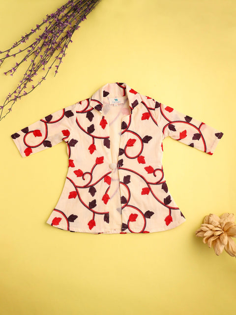 Pre-Order- GIRLS  KURTA AND SKIRT  SET-BEIGE