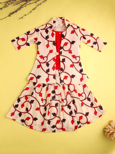 Pre-Order- GIRLS  KURTA AND SKIRT  SET-BEIGE