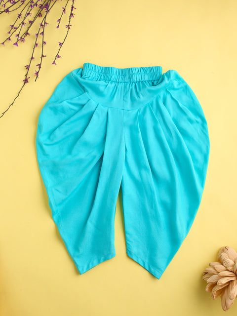 Pre-Order- GIRL TOP AND DHOTI PANT SET-TURQ