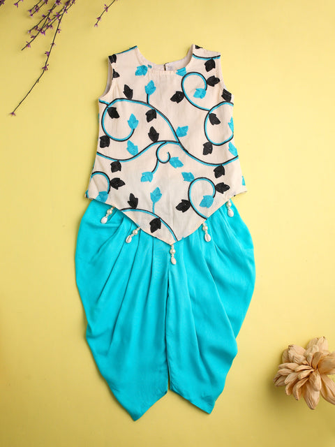 Pre-Order- GIRL TOP AND DHOTI PANT SET-TURQ