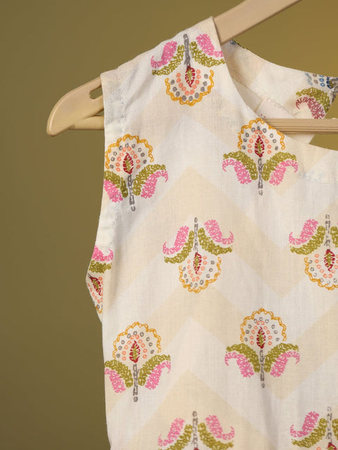 Pre-Order- GIRL FLORAL TIERED FROCK-BEIGE