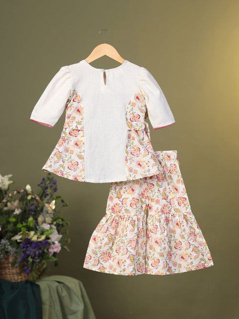 Pre-Order: GIRL TOP DHOTI SET SET-BEIGE