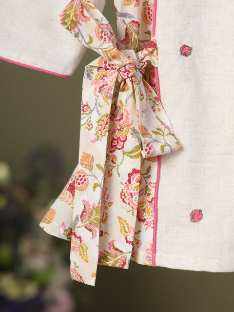 Pre-Order: GIRL TOP DHOTI SET SET-BEIGE