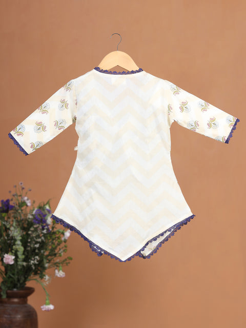 Pre-Order: GIRL FLORAL PRINTED KURTA SET-BEIGE