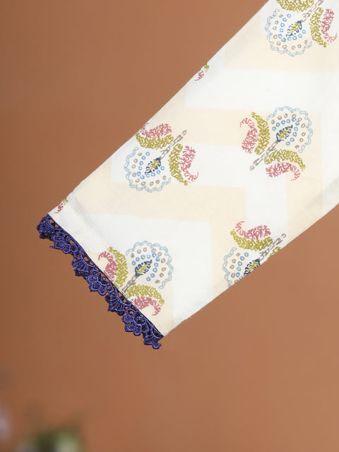 Pre-Order: GIRL FLORAL PRINTED KURTA SET-BEIGE