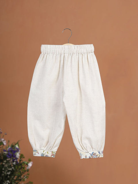 Pre-Order: GIRL FLORAL HEMMING KURTA SET-BEIGE