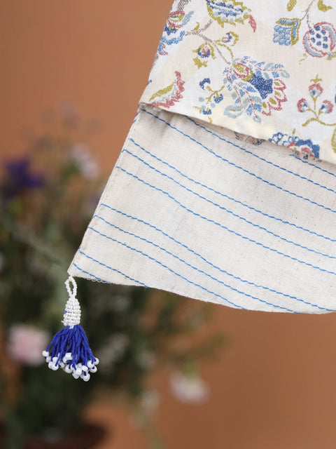 Pre-Order: GIRL FLORAL HEMMING KURTA SET-BEIGE