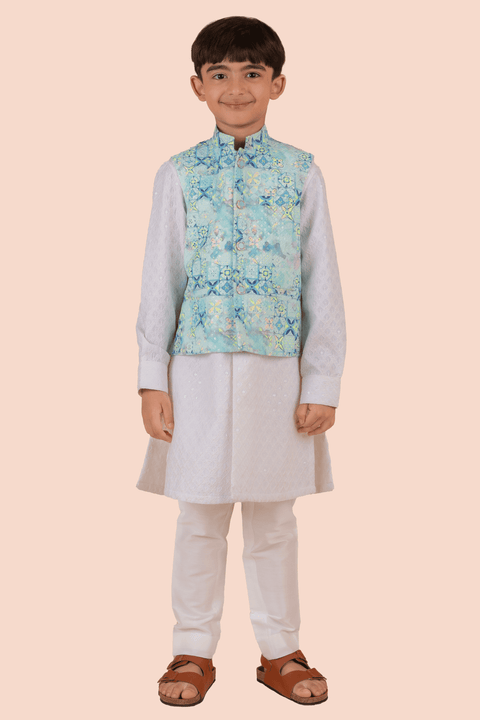 Pre-Order: Printed Bandi Set - Offwhite and Blue