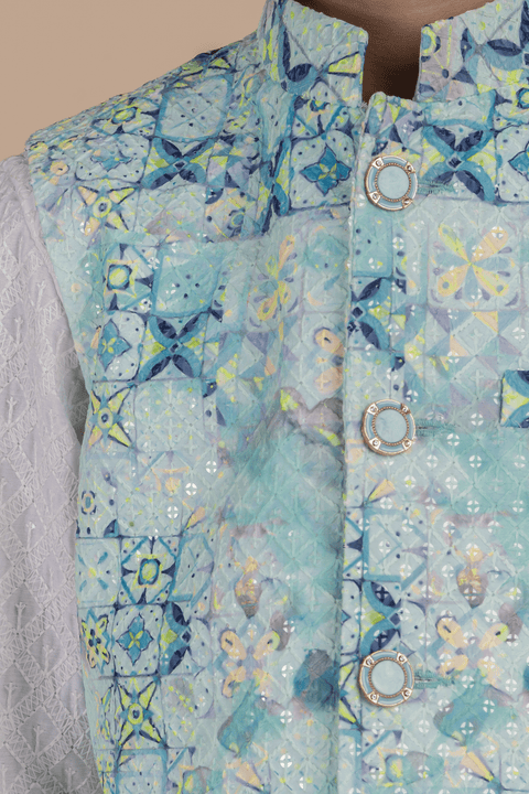 Pre-Order: Printed Bandi Set - Offwhite and Blue