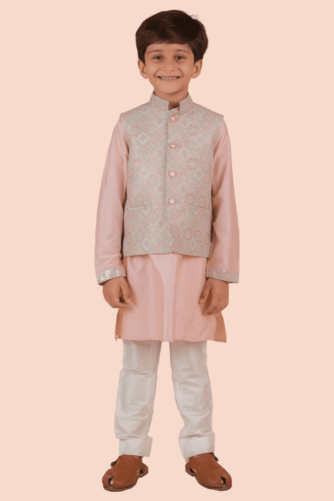 Pre-Order: Kurta Set With Printed Bandi, Embroidered Sleeve and Collar Detailing