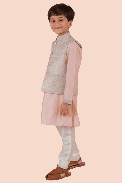 Pre-Order: Kurta Set With Printed Bandi, Embroidered Sleeve and Collar Detailing