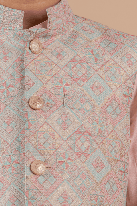 Pre-Order: Kurta Set With Printed Bandi, Embroidered Sleeve and Collar Detailing