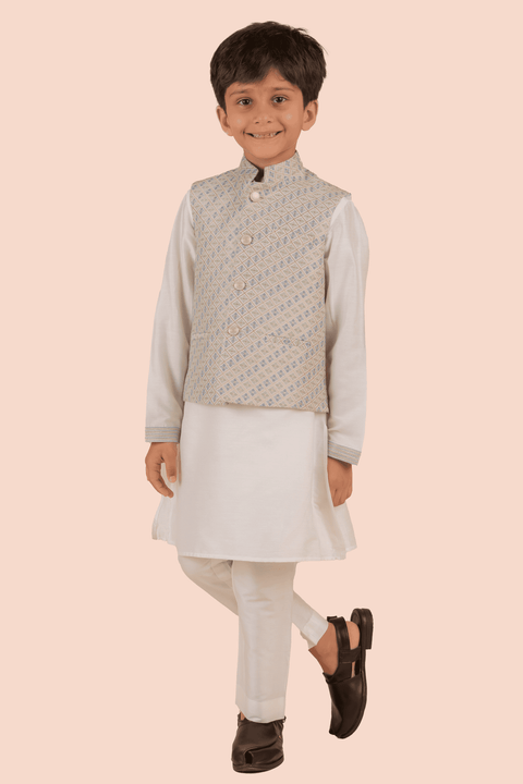 Pre-Order: Kurta Set With Printed Bandi, Embroidered Sleeve and Collar Detailing