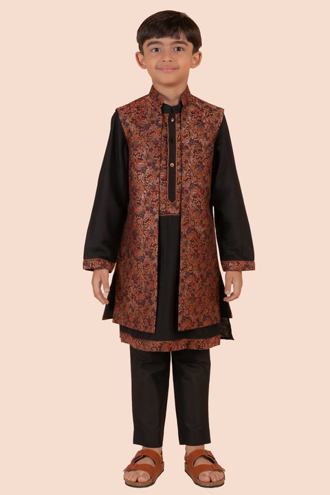 Pre-Order: Printed Achkan Set - Black