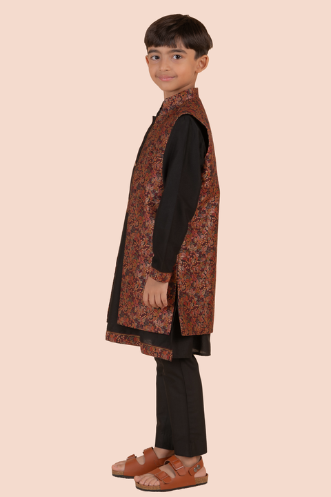 Pre-Order: Printed Achkan Set - Black