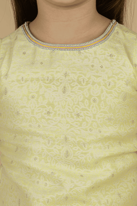 Pre-Order: Kurti with Flared Skirt Set-Lime Yellow and White