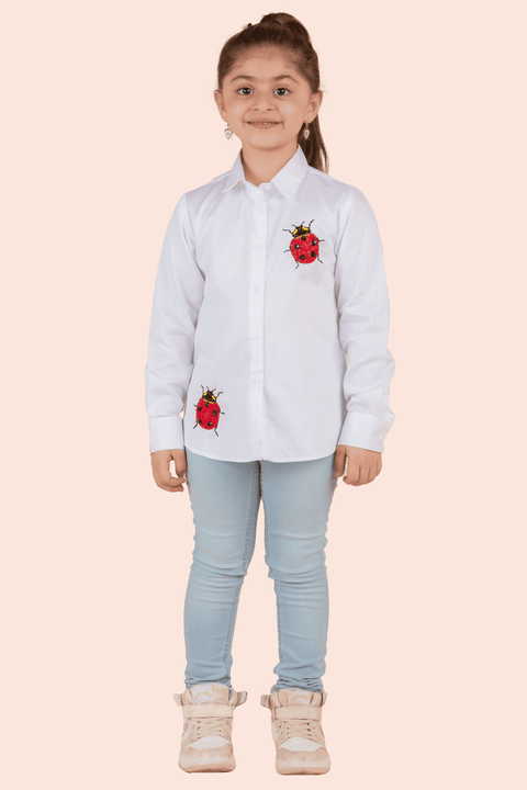 Pre-Order: White Shirt with Ladybug Embroidery