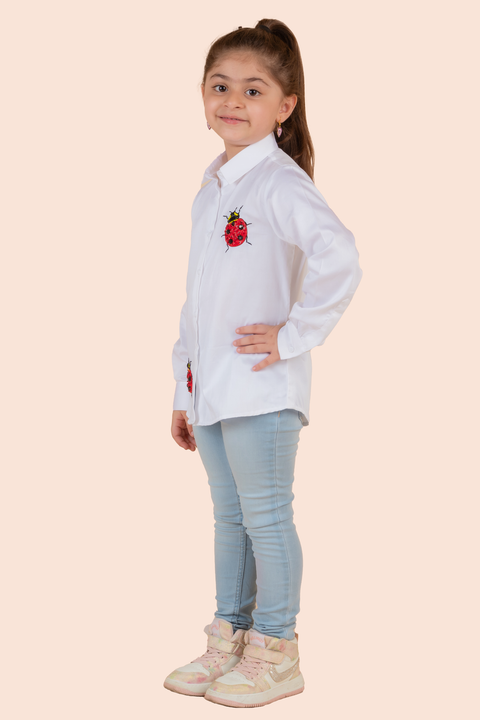 Pre-Order: White Shirt with Ladybug Embroidery