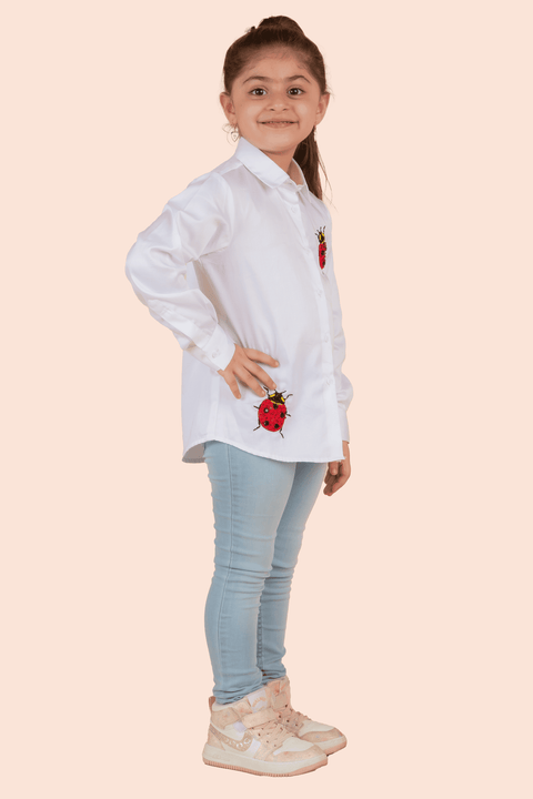 Pre-Order: White Shirt with Ladybug Embroidery