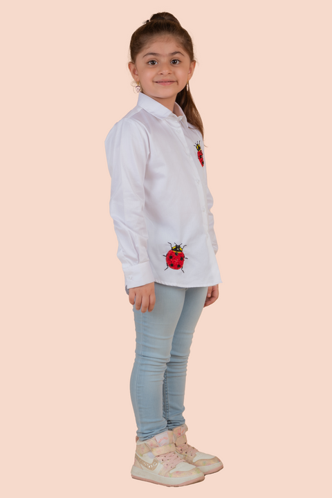Pre-Order: White Shirt with Ladybug Embroidery