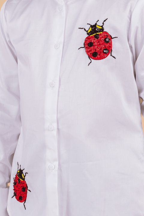 Pre-Order: White Shirt with Ladybug Embroidery