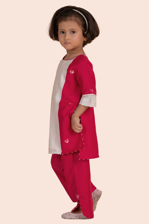 Pre-Order: Kurti Set-Rani Pink and White