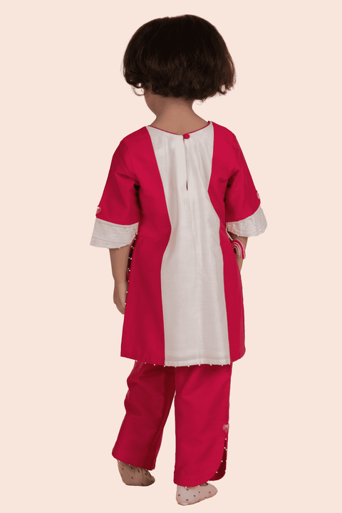 Pre-Order: Kurti Set-Rani Pink and White