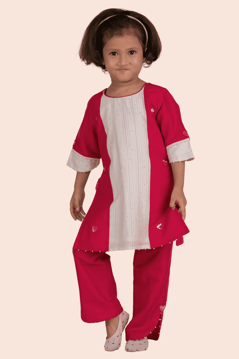 Pre-Order: Kurti Set-Rani Pink and White