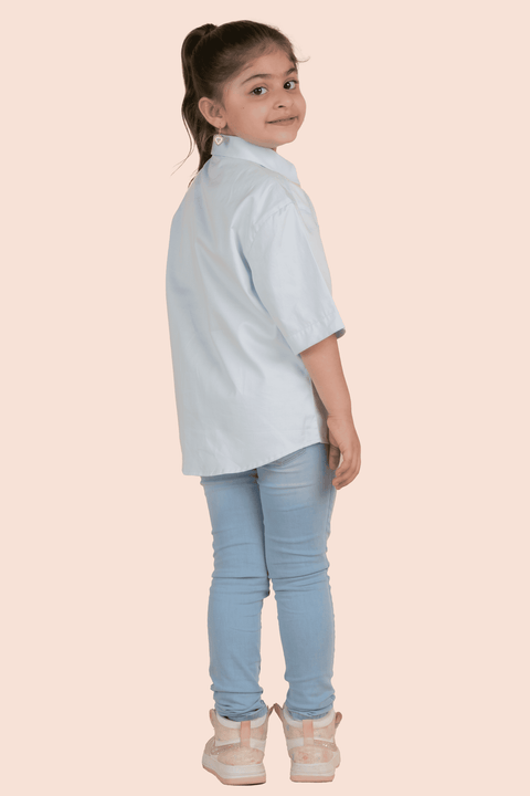 Pre-Order: Blue Shirt with Colourful Heart Patching and Swarosvki Outline