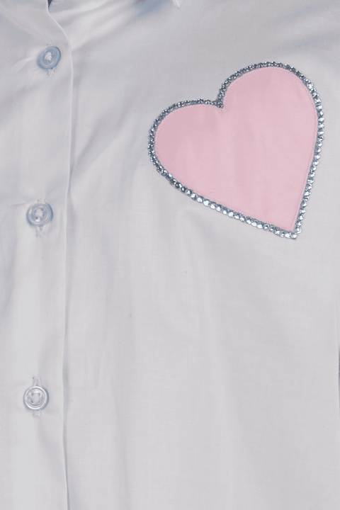 Pre-Order: Blue Shirt with Colourful Heart Patching and Swarosvki Outline