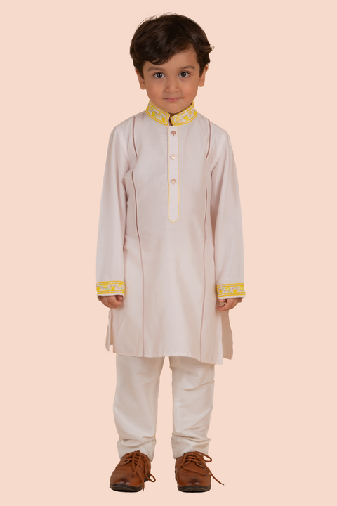 Pre-Order: Kurta Set with Heart Embroidery on Collar and Sleeve - Light Pink