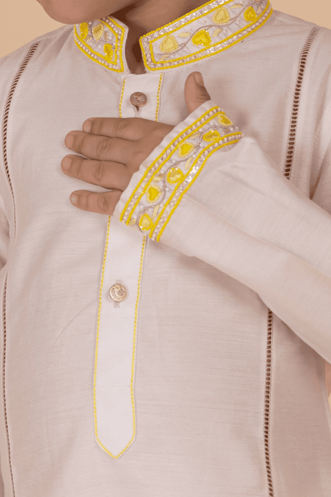 Pre-Order: Kurta Set with Heart Embroidery on Collar and Sleeve - Light Pink